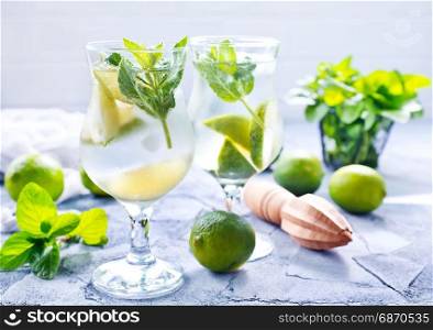 fresh mojito in glass and on a table
