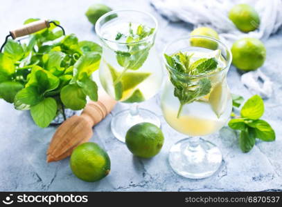 fresh mojito in glass and on a table