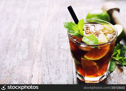 Fresh mojito on a rustic table