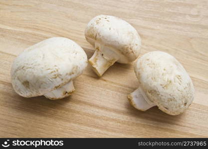 Fresh mushroom closeup on wood background