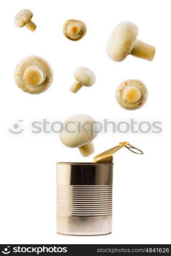fresh mushrooms coming out of the can
