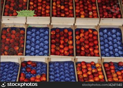 Fresh nectarines and peaches at a market in the Provence, France