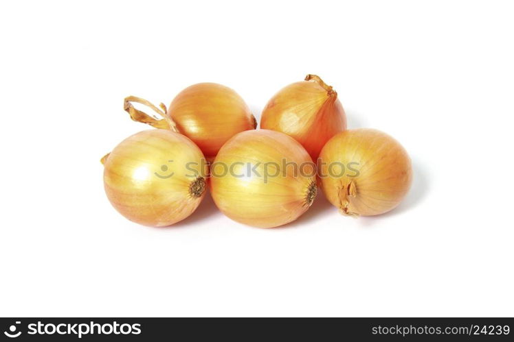 Fresh onion bulbs isolated on white background