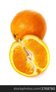 Fresh orange and a half part of orange isolated on a white background