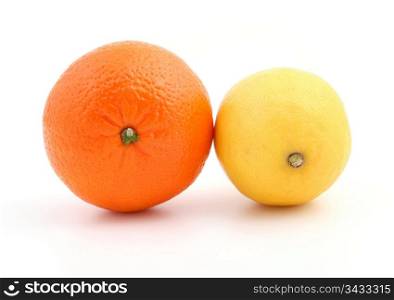 fresh orange and lemon fruit isolated on white background