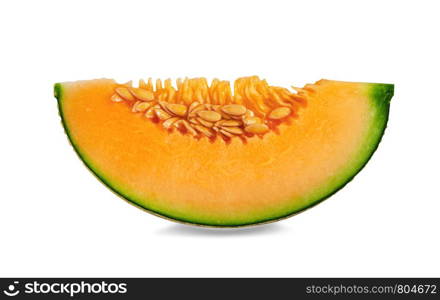 Fresh orange Cantaloupe sweet melon slice isolated on white background