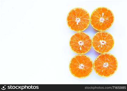 Fresh orange citrus fruit isolated on white background. Copy space