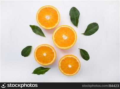 Fresh orange citrus fruit on wooden white background. Top view