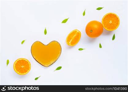Fresh orange citrus fruit with leaves isolated on white background. Juicy and sweet