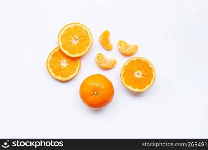 Fresh orange citrus fruits on white background.