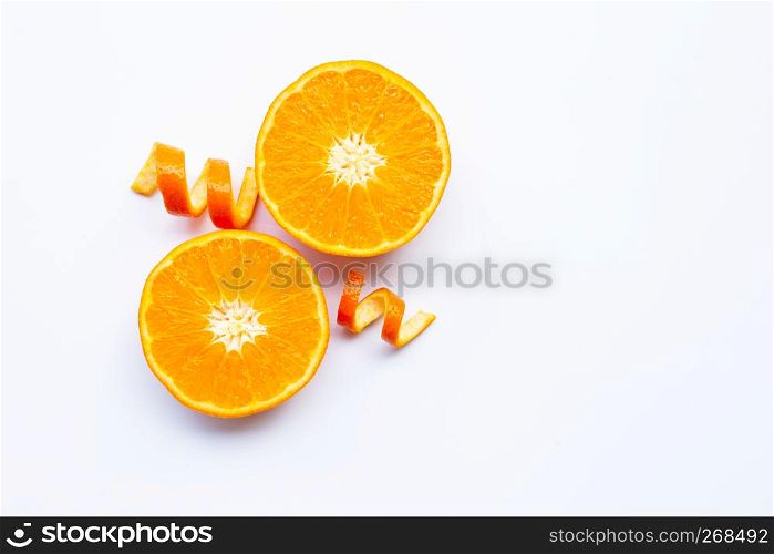 Fresh orange citrus fruits on white background.