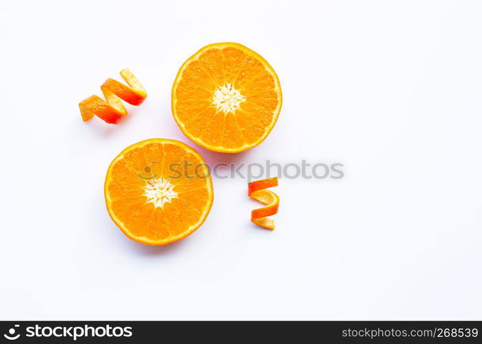 Fresh orange citrus fruits on white background.