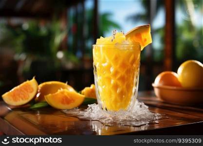 Fresh orange juice in glass. Generative AI