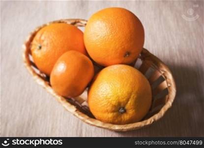 fresh oranges in the basket. ripe oranges in a basket