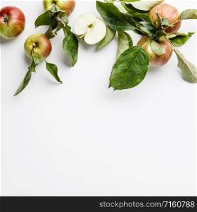 Fresh organic apples border, flat lay