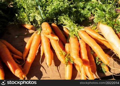 Fresh organic carrots at a local farmers market