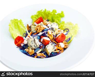 fresh organic eco vegetable green salad, close-up isolated on white and black background