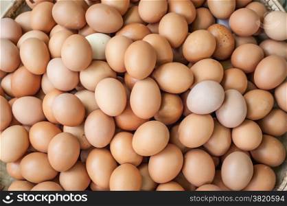 Fresh organic eggs for sale at asian market. Organic food background
