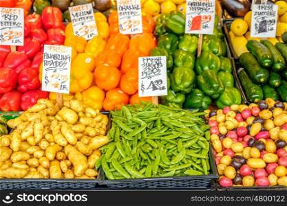 Fresh organic fruits and vegetables at farmers marketplace