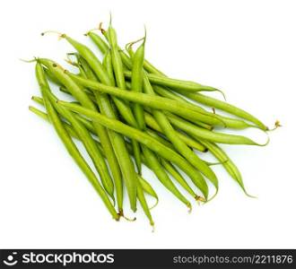 fresh organic green beans on white background. green beans on white background