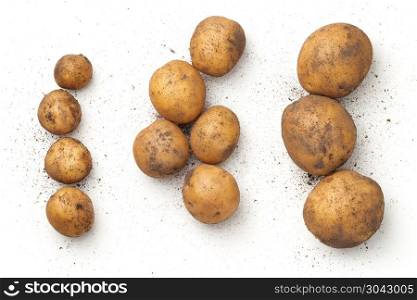 Fresh organic potatoes isolated on white background. Top view. Fresh Organic Potatoes Isolated on White Background