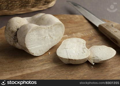 Fresh organic sliced edible bovista mushroom