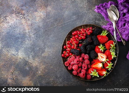 Fresh organic summer berries mix in round plate