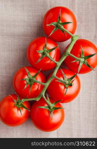 Fresh organic tomatoes on linen fabric . For kitchen