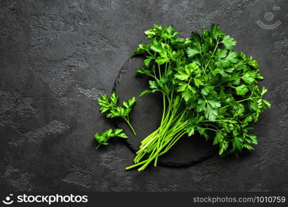 Fresh parsley bunch, top view