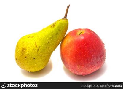 fresh pear and apple on white background