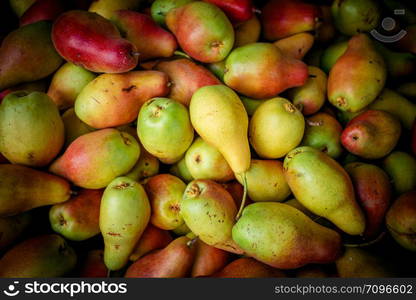 fresh pears as background, top view