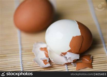 Fresh peeled eggs menu food boiled eggs in wooden, Eggshell eggs breakfast cooking healthy eating concept