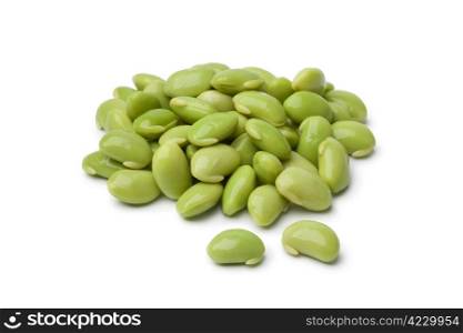 Fresh peeled soybeans on white background