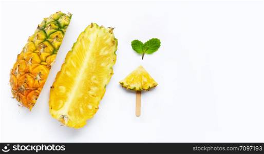 Fresh pineapple on white background. Copy space