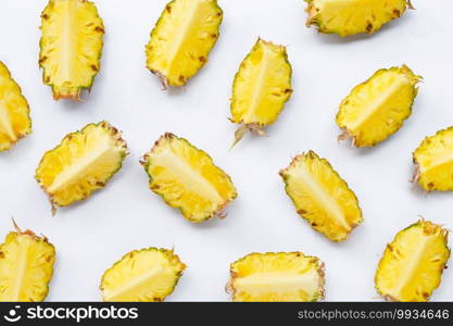 Fresh pineapple on white background. Top view