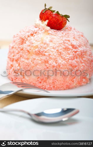 fresh pink strawberry and whipped cream dessert macro close up