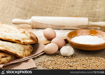 fresh pita bread isolated on sacking background