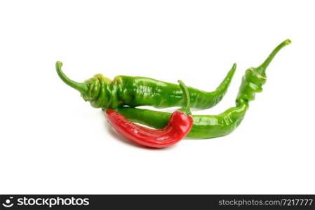 fresh pods of hot pepper on a white background. Hot spice