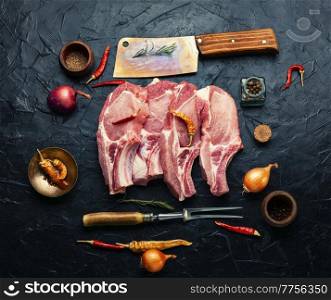 Fresh pork meat for cooking. Pork loin.. Raw pork loin