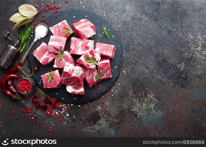 Fresh pork meat. Raw sliced pork meat. Pork neck
