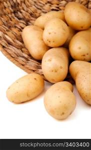 Fresh potatoes in a basket. Fresh potatoes in a basket, white background
