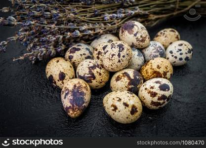 Fresh quail eggs. Rustic style