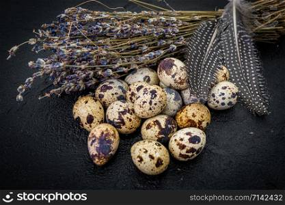 Fresh quail eggs. Rustic style