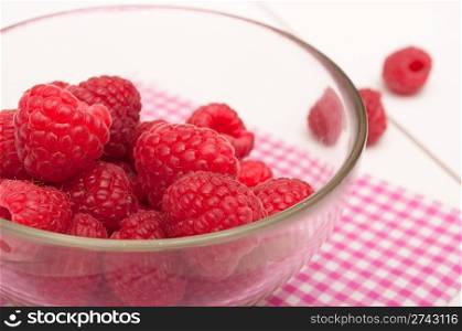 Fresh Raspberries in Bowl on White Table