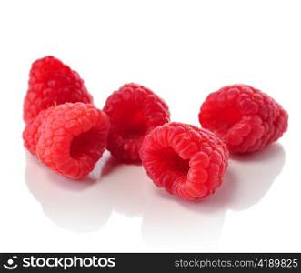 fresh raspberries on white background