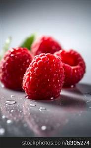 Fresh Raspberries with Glistening Droplets of Water on White Background. Generative AI. High quality illustration. Fresh Raspberries with Glistening Droplets of Water on White Background. Generative AI