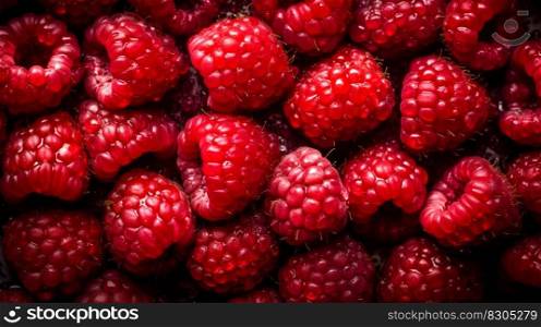 Fresh Raspberries with Glistening Droplets of Water, Top-Down View Seamless Background. Generative AI. High quality illustration. Fresh Raspberries with Glistening Droplets of Water, Top-Down View Seamless Background. Generative AI