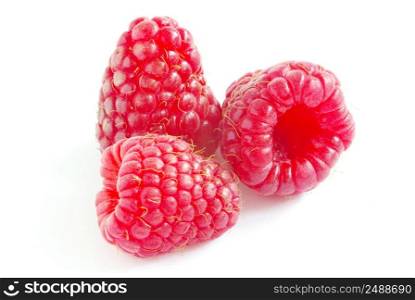 fresh raspberry fruits isolated on white background