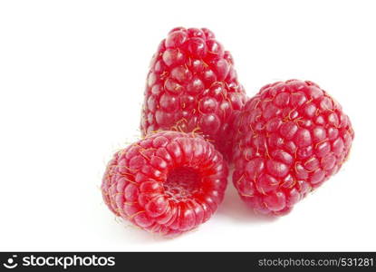 fresh raspberry fruits isolated on white background