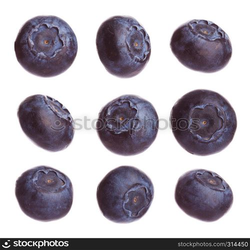 Fresh raw blueberries different shape isolated on white background